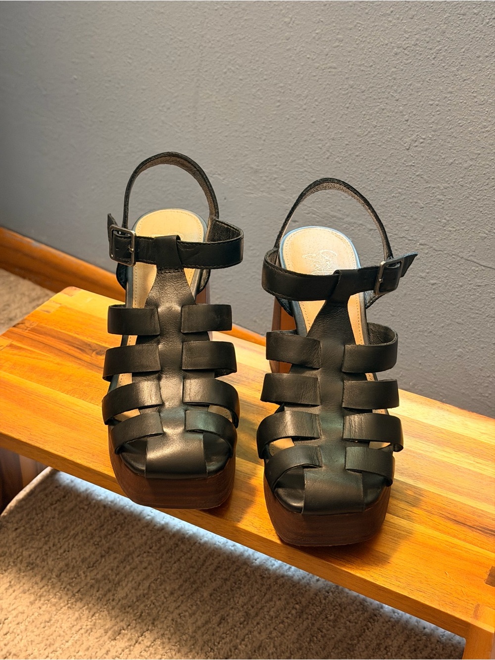 Crown Vintage Black Strappy Platform Sandals